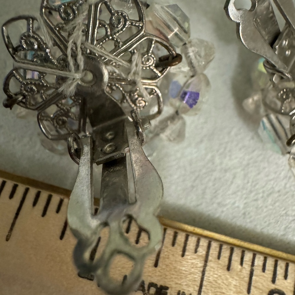 Clear AB Crystal Cluster Clip Earrings - Elegant Sparkle - Picture 6 of 9